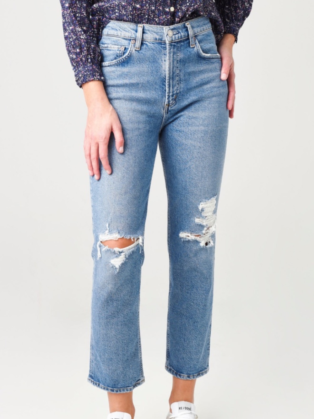 Agolde Wilder Mid-Rise Cropped Distressed Jeans - Light Blue